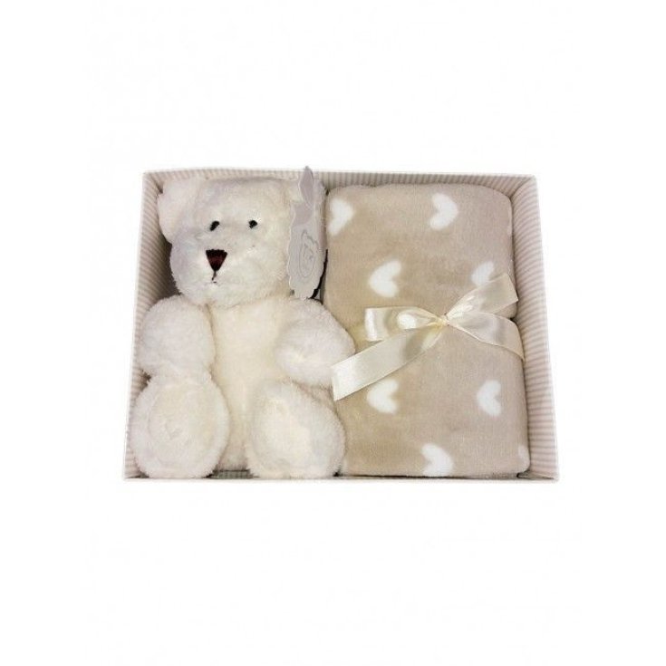 Set 2 uds caja de regalo funda de manta cuna cochecito corazones con peluche bebé niña recién nacido T & R crema beige estrellas TU