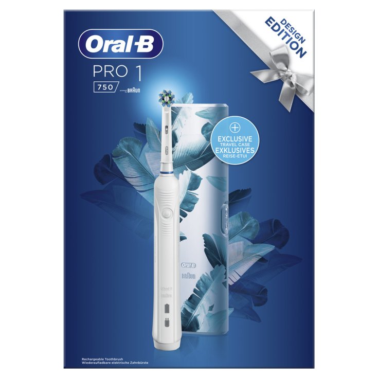 Oral-B PRO 1 750 Cepillo de dientes eléctrico blanco con estuche de viaje