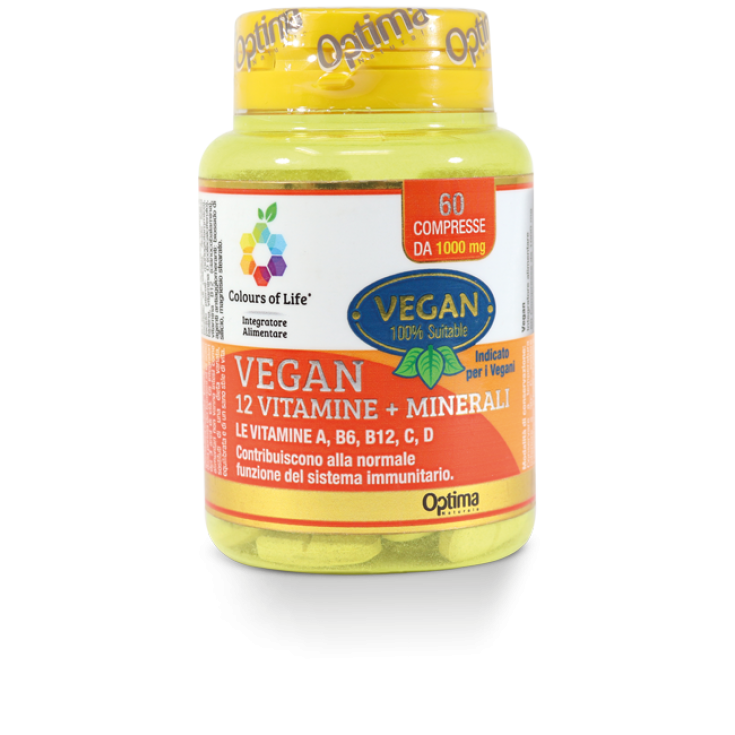 Vegano 12 Vitaminas + Minerales Colors Of Life® Optima Naturals 60 Comprimidos