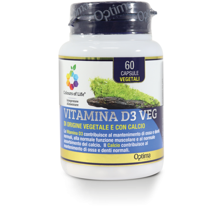 Vitamina D3 Veg De Origen Vegetal Con Calcio Colors Of Life® Optima Naturals 60 Cápsulas