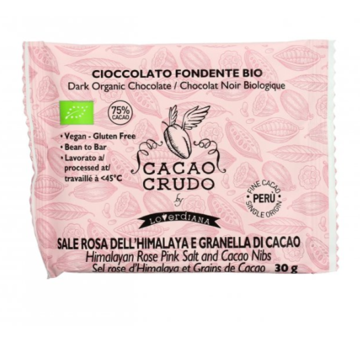 Chocolate Negro con Sal Rosa y Nibs de Cacao Cacao Crudo de Loverdiana 30g