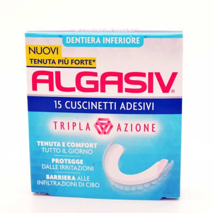 Algasiv® Triple Acción Dentadura Inferior 15 Almohadillas Adhesivas