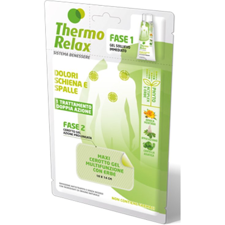 Thermo Relax Wellness System Tratamiento Dolores de Espalda y Hombros Gel Alivio Inmediato Doble Acción + Maxi Parche Gel Multifuncional Con Hierbas 1 Tratamiento