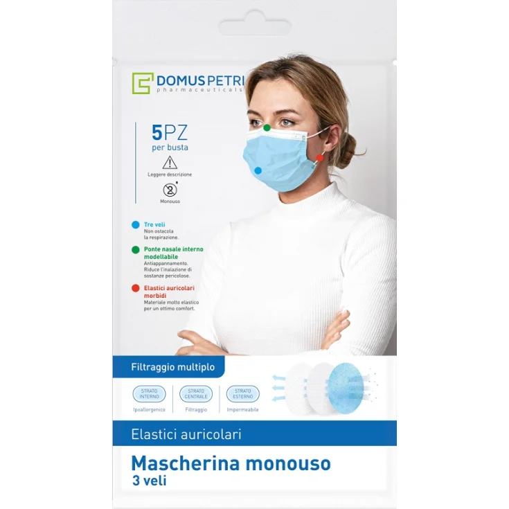 Mascarilla Desechable 3 Capas Domus 5 Mascarillas