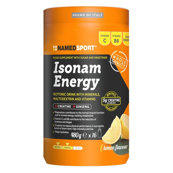 Named Sport Isonam Energy Integratore Energetico con Creatina e Ginseng, Limone, 480 g