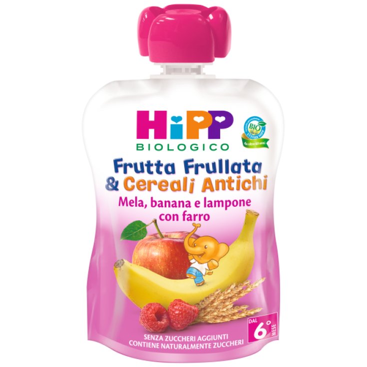 Batido de frutas HiPP y cereales antiguos Manzana Plátano Frambuesa 90g