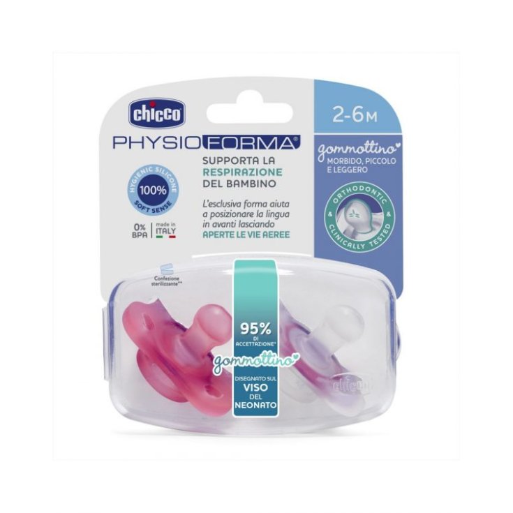 Chupete PhysioForma 2-6M Goma Silicona Rosa CHICCO 2 Chupetes