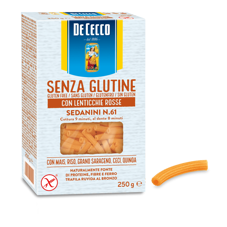 Sedanini n° 61 Con Lentejas Rojas Sin Gluten De Cecco 250g