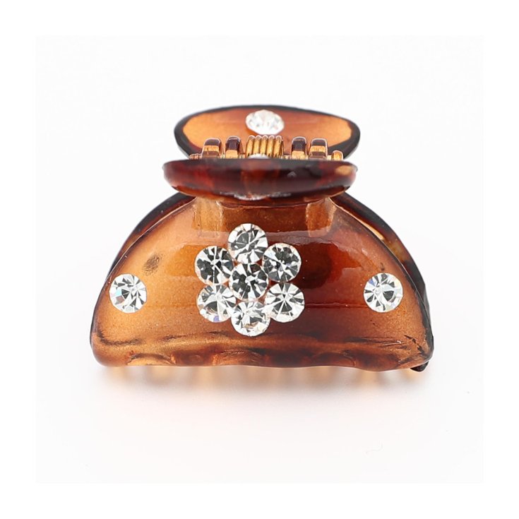Pinzas Con Flores Pequeñas Y Strass Marrones Beauty Idea 1 Pieza