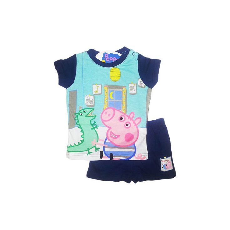 Pijama jersey camiseta shorts bebé niño Peppa Pig George azul 24 m