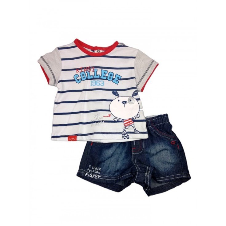 2pcs conjunto jersey shorts bebé niño media manga Yatsi jeans blancos 3 m