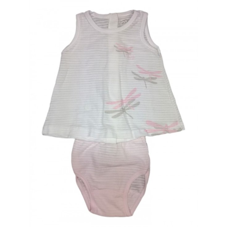 Vestido completo 2 uds camiseta de tirantes con braguita bebé niña sin mangas Rapife blanco rosa 3 m