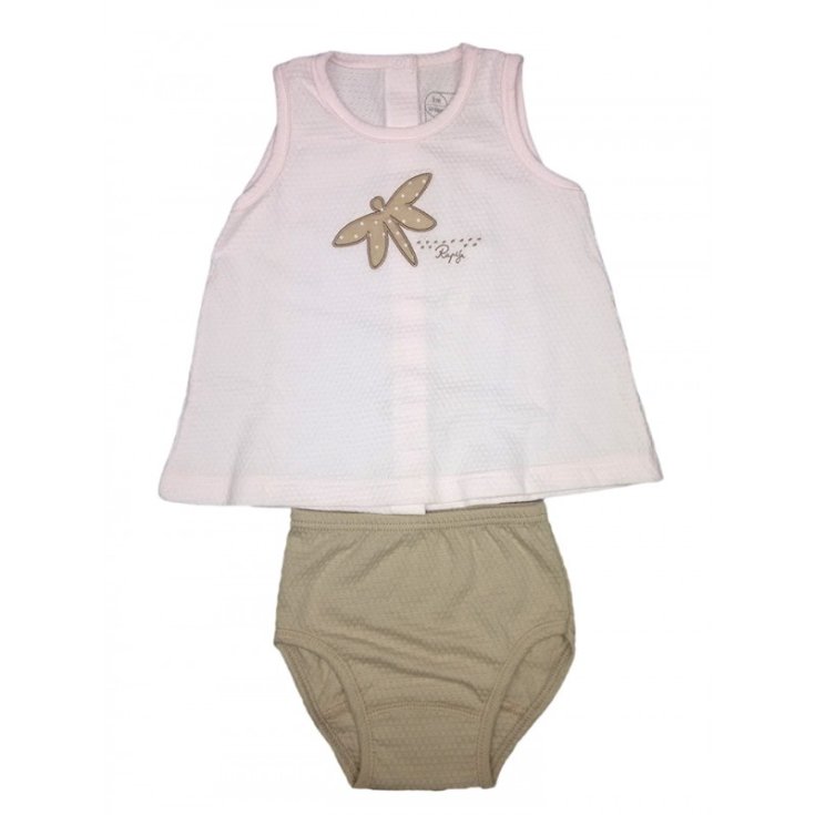 Vestido completo 2 piezas camiseta sin mangas con braguita bebé niña sin mangas Rapife rosa marrón 12 m