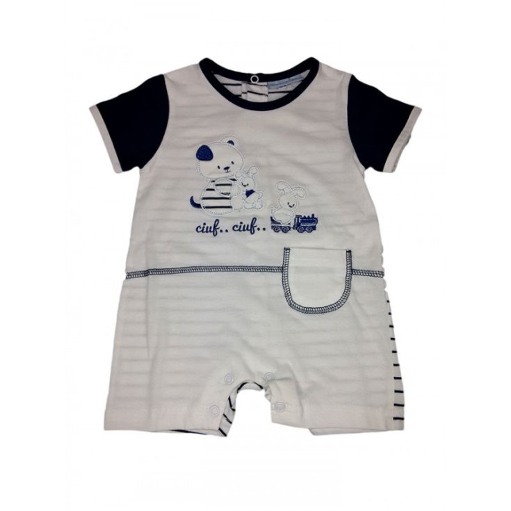Pelele pelele bebé niño media manga Bidibimbo Chic blanco azul 6 - 9 m