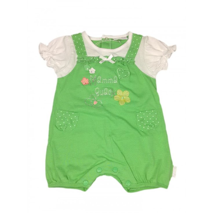 Pelele Media Manga Algodón Pastel Color Blanco-Verde Talla 1-3Mesi