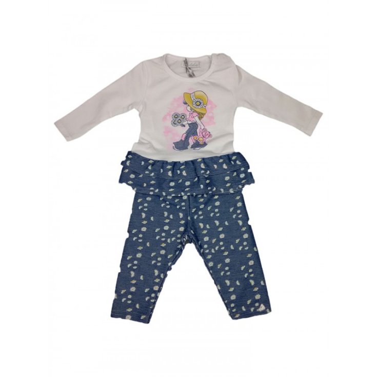 2 piezas conjunto maxi suéter camiseta vestido volantes pantalones leggings bebé niña Dolceluna blanco jeans 3 - 6 m