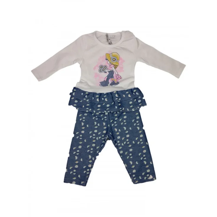 2 piezas conjunto maxi suéter camiseta vestido volantes pantalones leggings bebé niña Dolceluna blanco jeans 3 - 6 m