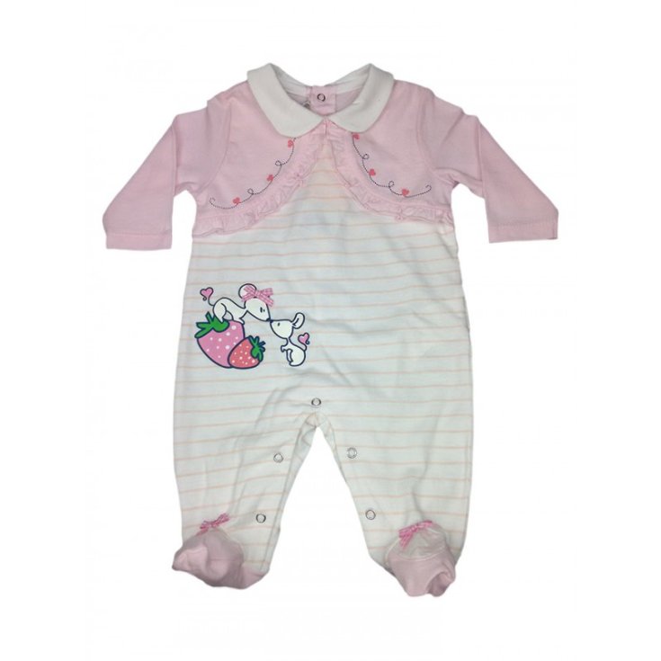 Pelele algodón bebé niña Pinky Dodipetto blanco rosa 1 m