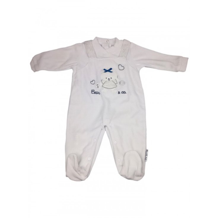 Pelele Pastel Manga Larga Chenilla Color Blanco-Gris Talla 9-12 Meses