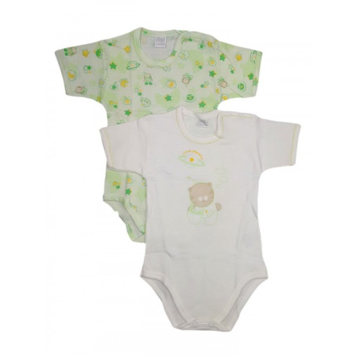 Bi-pack body ropa interior bebé niño media manga Ellepi blanco verde 6 m