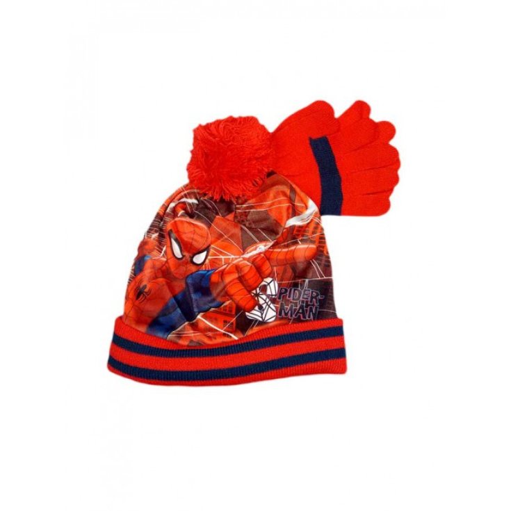 Set 2 uds sombrero pompón guantes bebé niño Spiderman rojo Spiderman talla 52