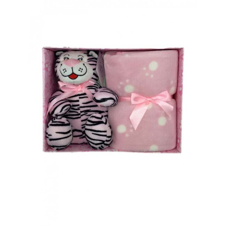 Set 2 uds caja regalo funda manta cuna cochecito con peluche bebé niña recién nacido nazareno gabrieli rosa estrellas TU