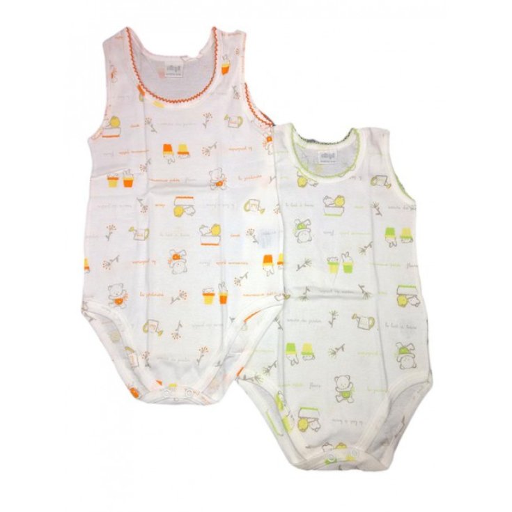 Bi-pack body ropa interior bebé niña recién nacida sin mangas Ellepi blanco verde naranja 18 m