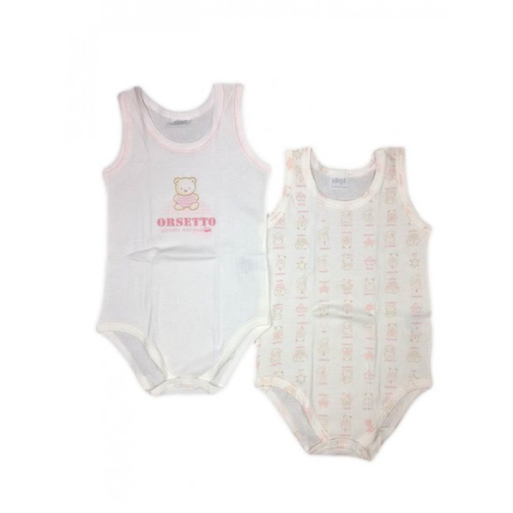 Bi-pack body sin mangas bebé niña Ellepi blanco rosa 12 m