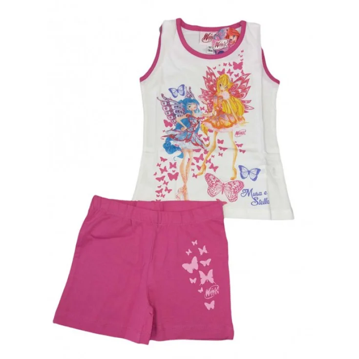 2pcs conjunto camiseta sin mangas algodón bebé niña Winx fucsia 5A
