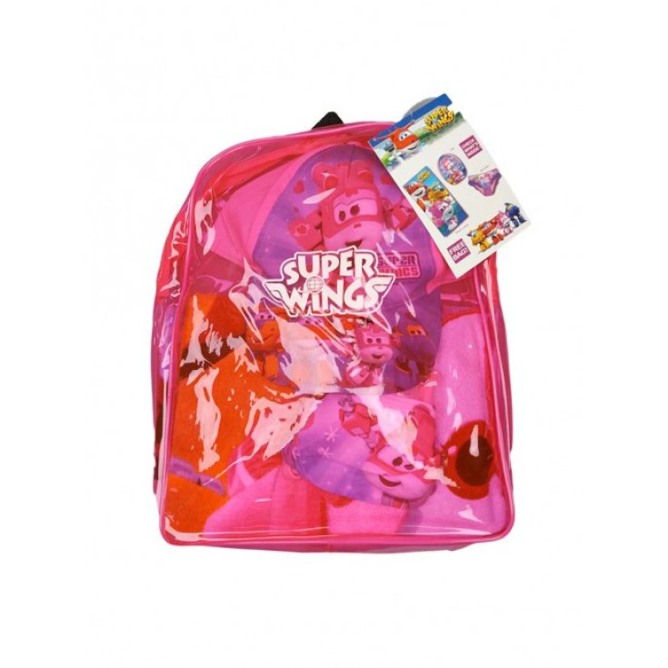 Conjunto de playa, mochila, toalla, gorro, bañador, braguita, bañador niña Super Wings rosa 4A