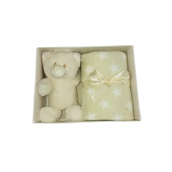 Set 2 uds caja regalo funda manta cuna cochecito lunares con peluche bebé niña recién nacido T&R crema paloma gris TU