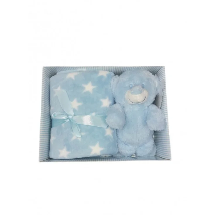 Set 2 uds caja de regalo funda de manta cuna cochecito lunares con peluche bebé recién nacido T & R sky TU