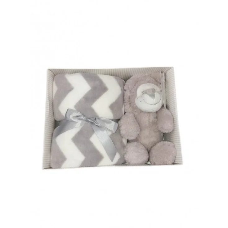 Set 2 uds caja de regalo funda de manta cuna cochecito a rayas con peluche bebé niña recién nacido T&R gris paloma TU