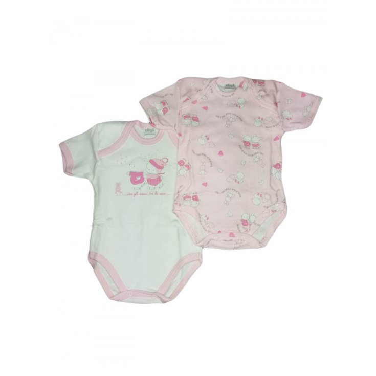 Bi-pack ropa interior bebé niña body media manga Ellepi blanco rosa Af4820 6 m