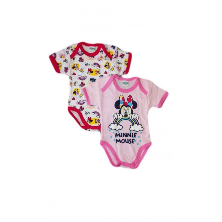 Body bi-pack bebé niña media manga Disney baby Minnie rosa/fucsia o amarillo/fucsia 6m