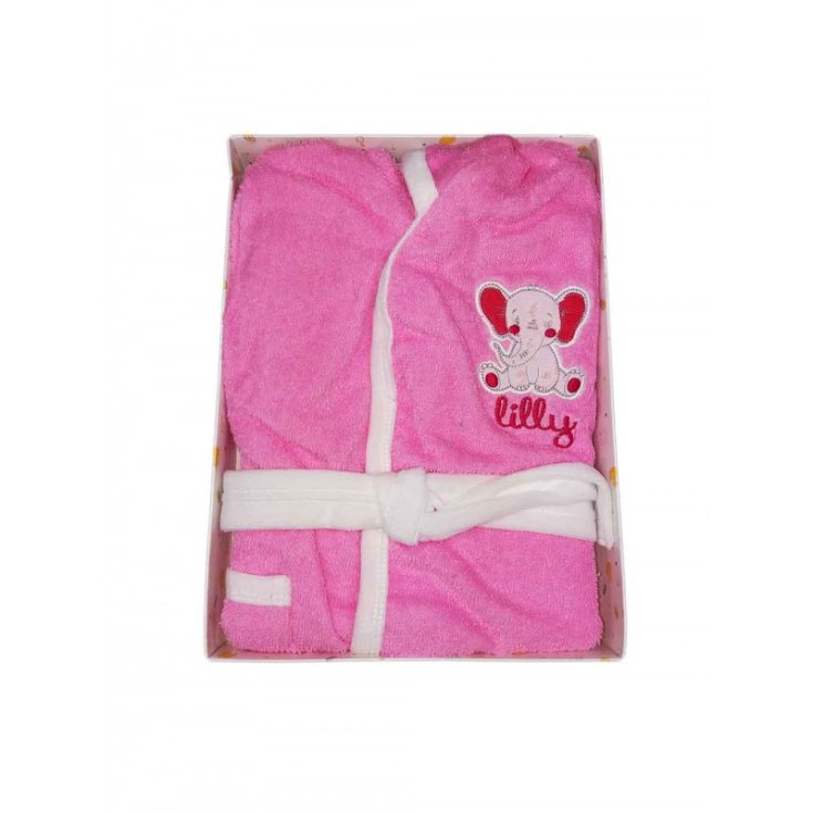 Albornoz en rizo de algodón Ellepi bebé niña rosa 12 m