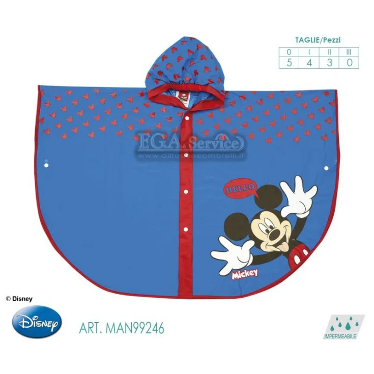 Poncho de lluvia azul Mickey Disney bebé niño capa de lluvia 5-7A