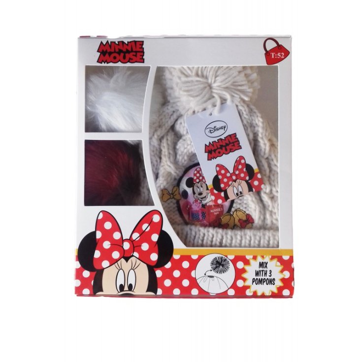 Gorro niña Disney Minnie 3 pompones crema talla 52